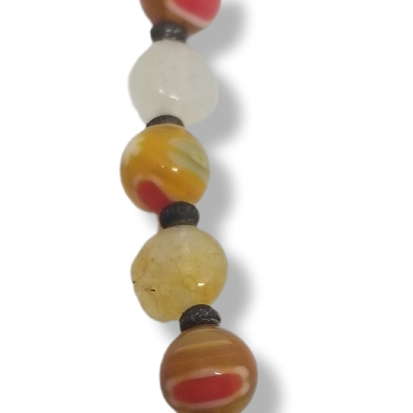 VINTAGE MILLEFIORI FLORAL DESIGN GLASS BEAD & CITRINE GEMSTONE BEAD NECKLACE - Picture 3 of 6